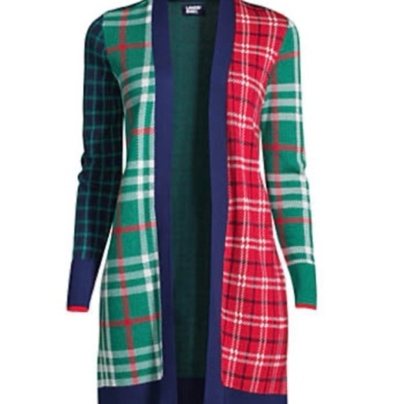 Lands' End Sweaters - Women's Fine Gauge Cotton Long Open Cardigan Sweater Mixed Plaid Pattern M
NWT